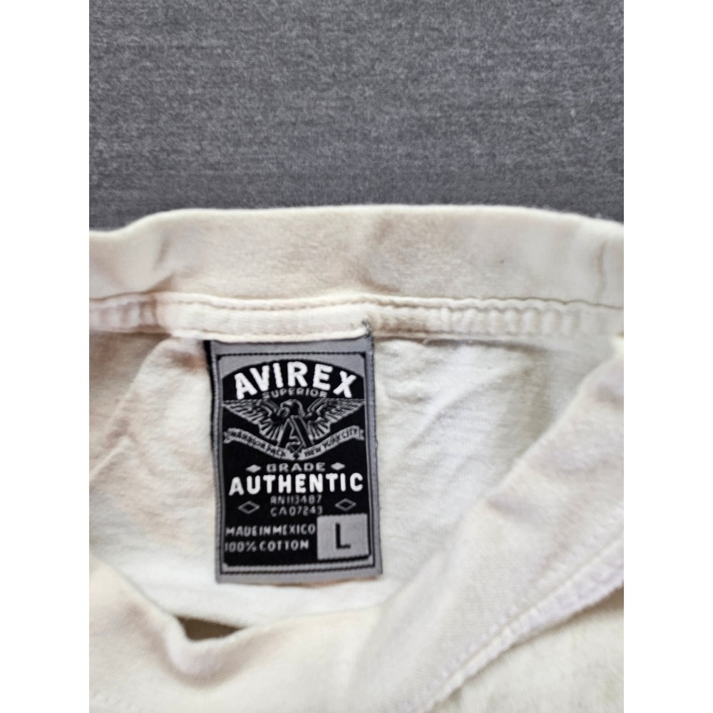 Avirex Mens Graphic T-Shirt Cream Dog Tag Velvet Applique Established 1975 Large - Picture 3 of 4